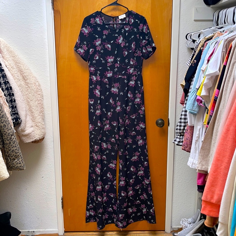 Sugar + Lips floral bell bottom wide leg jumpsuit